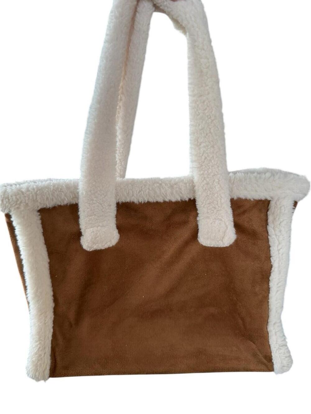 Unbranded Satchel Faux Suede Faux Fur Double Handle